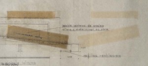 Plànol en paper ceba manuscrit a llapis de grafit. Taques de celo i oxidació